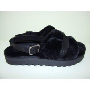 NEW! Koolaburra by UGG Cozy Warm Slide Sandal Faux Fur BLACK SIZE 12M  C117